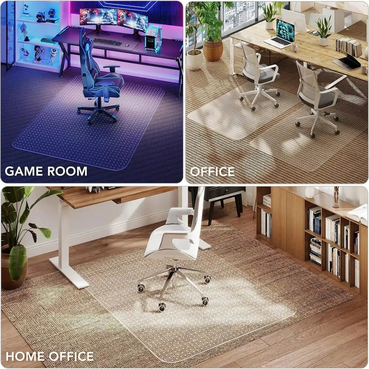 Clear heavy-duty office chair mat for carpet, 36x48 inches with lip, by QUSSIN, protects floors and allows easy chair movement.