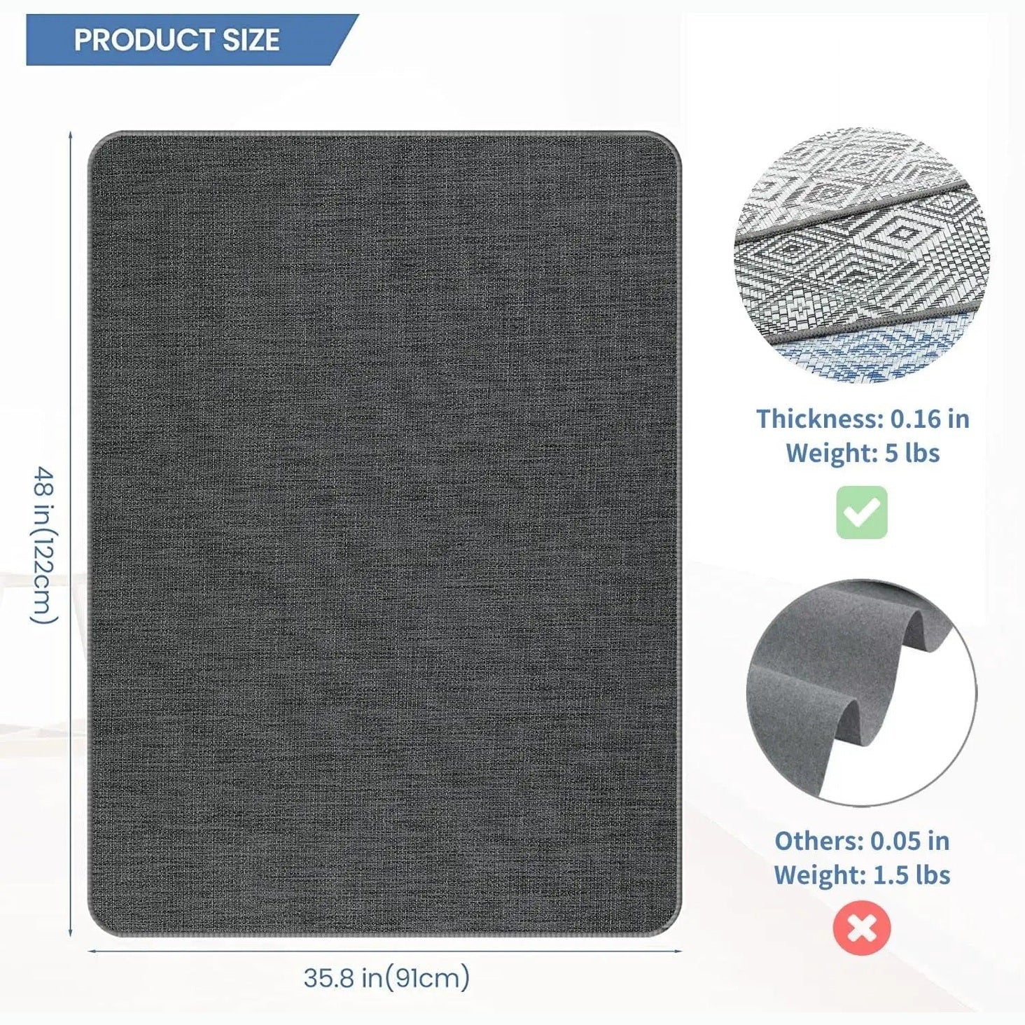 RccugmatS graphite textured 36x48-inch heavy-duty chair mat for hardwood floors, non-slip and durable for office use