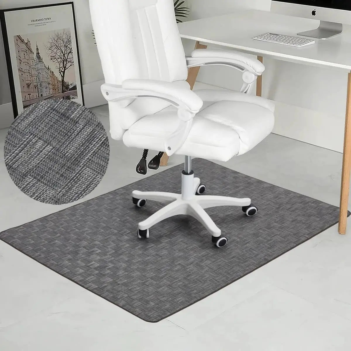 RccugmatS graphite-texture 36x48-inch heavy-duty non-slip chair mat for hardwood floors, durable and protective.