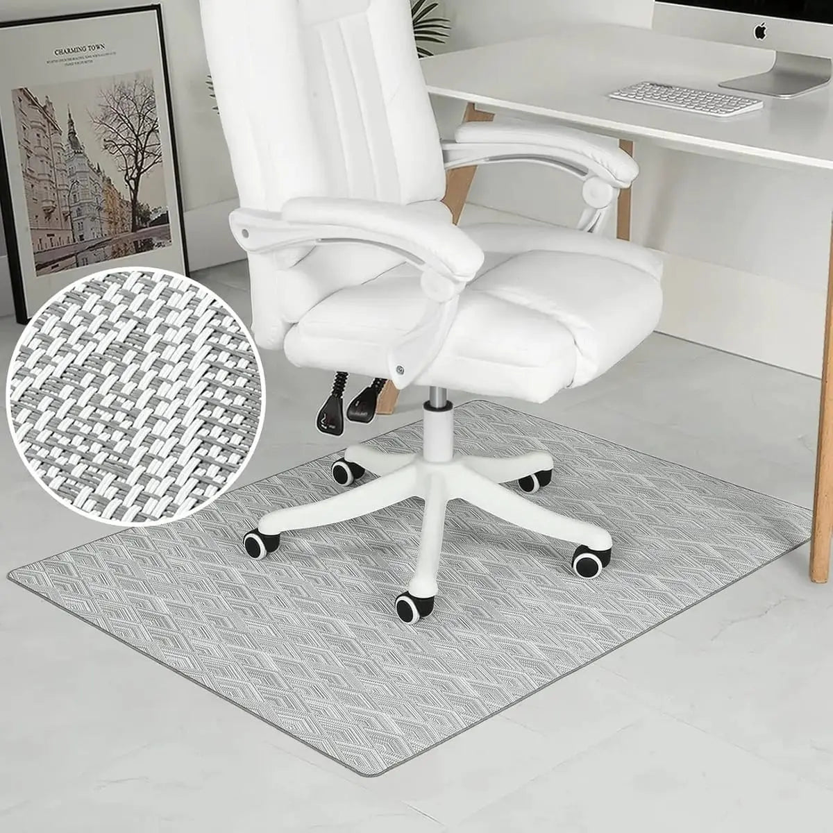 RccugmatS graphite-texture 36x48-inch heavy-duty non-slip chair mat for hardwood floors, providing protection and stability.