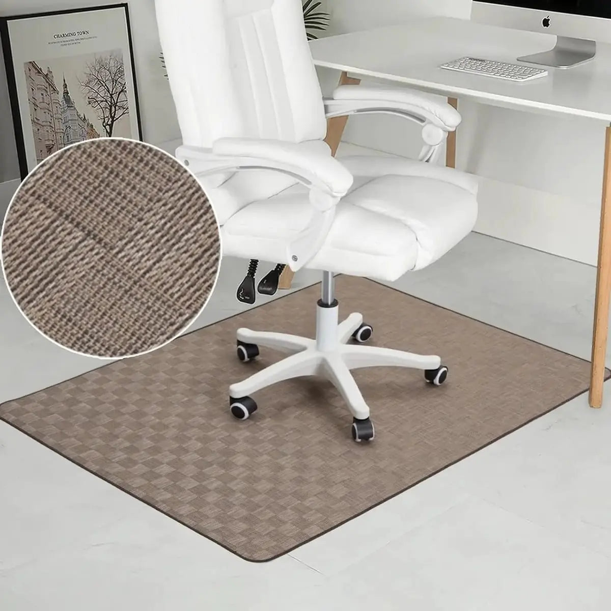 Graphite textured 36x48-inch RccugmatS chair mat for hardwood floors, heavy-duty and non-slip for office or home use.