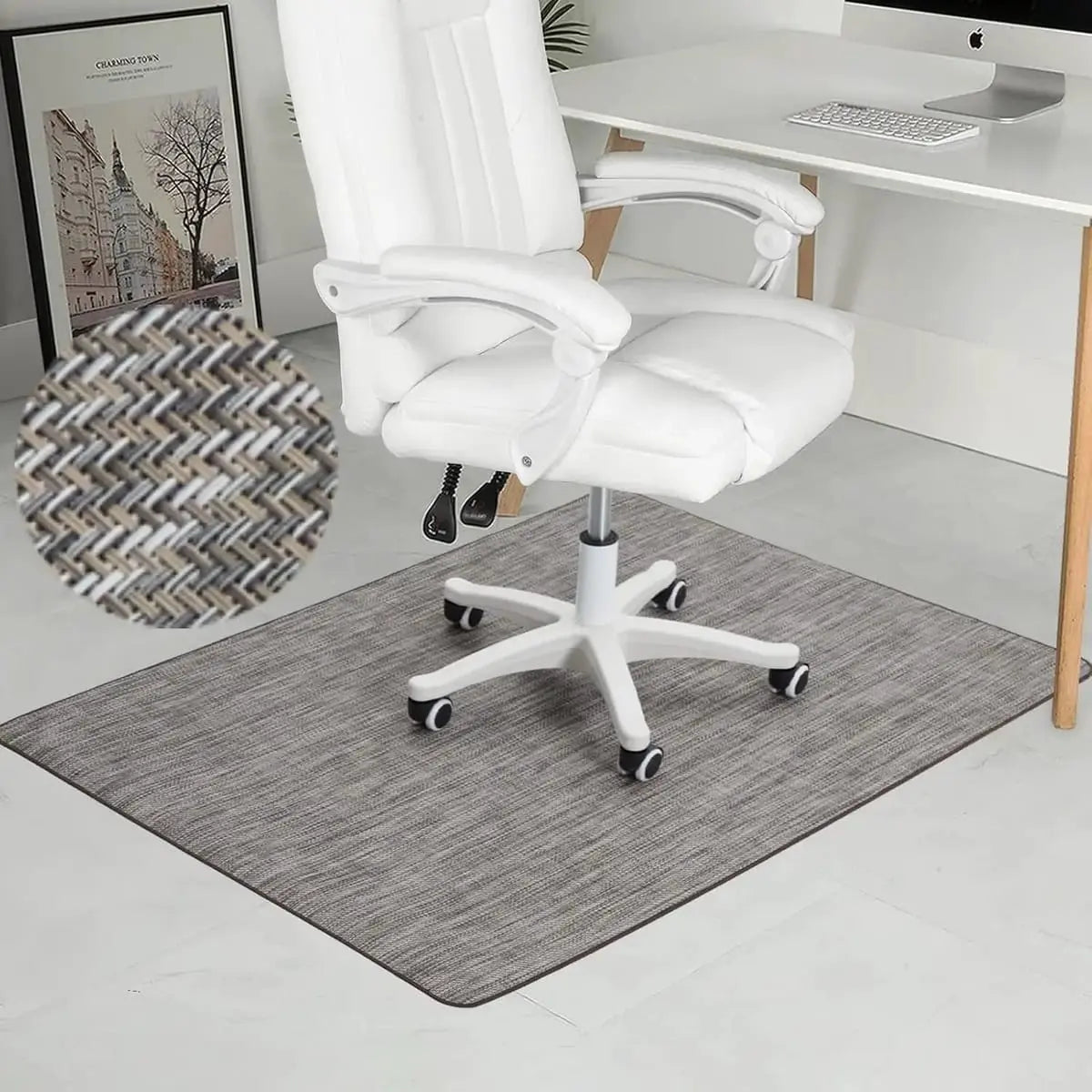 RccugmatS graphite-texture 36x48-inch heavy-duty non-slip chair mat designed for hardwood floors.