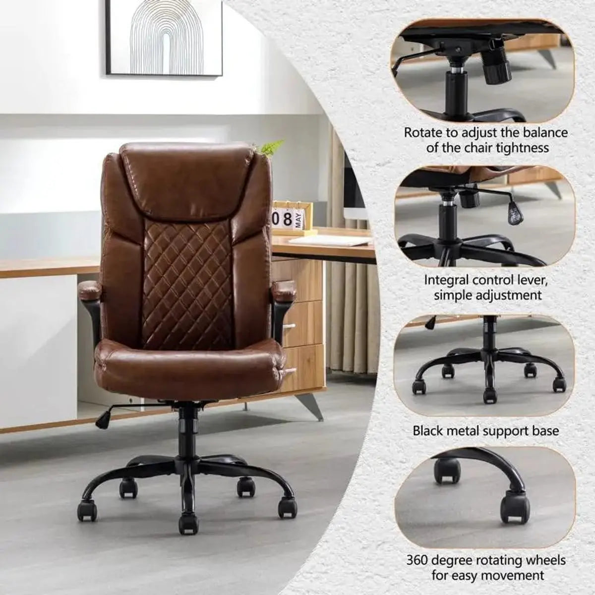 Red Barrel Studio Large Leather Big And Tall Executive Office Chair With Ergonomic Lumbar Support And Adjustable Height Red Barrel Studio®