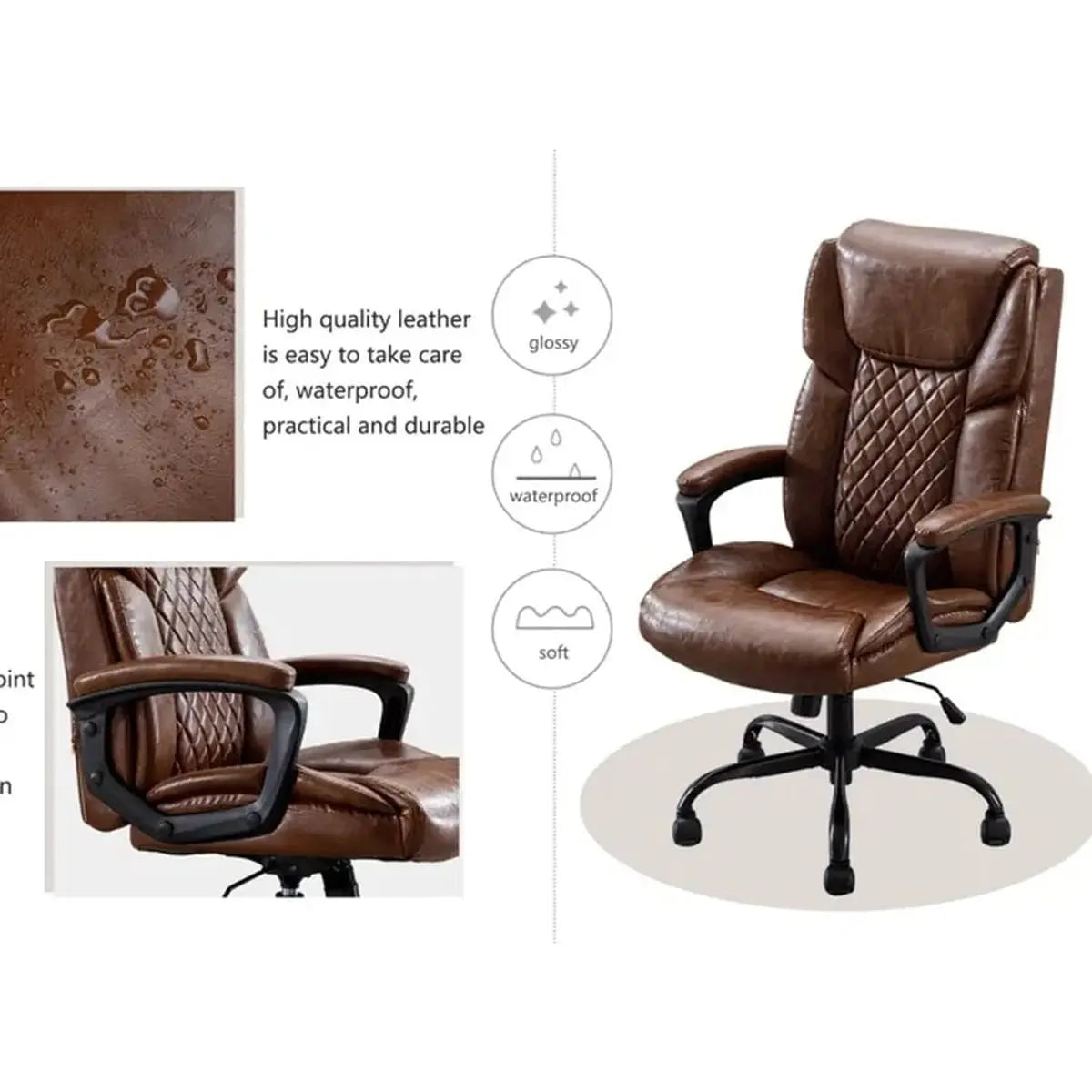 Red Barrel Studio Large Leather Big And Tall Executive Office Chair With Ergonomic Lumbar Support And Adjustable Height Red Barrel Studio®