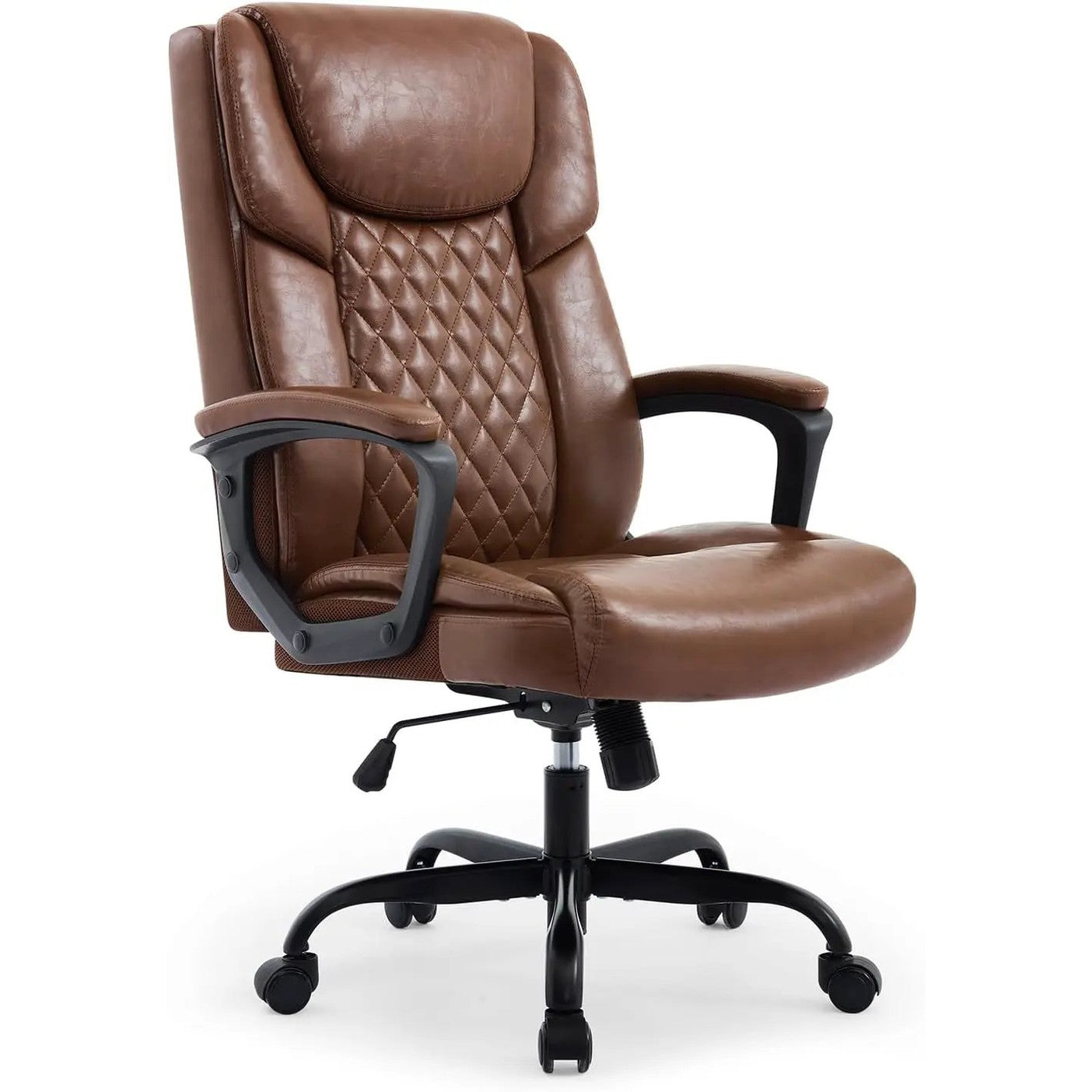 Red Barrel Studio big & tall ergonomic office chair with lumbar support, featuring a brown and red padded seat and adjustable backrest.