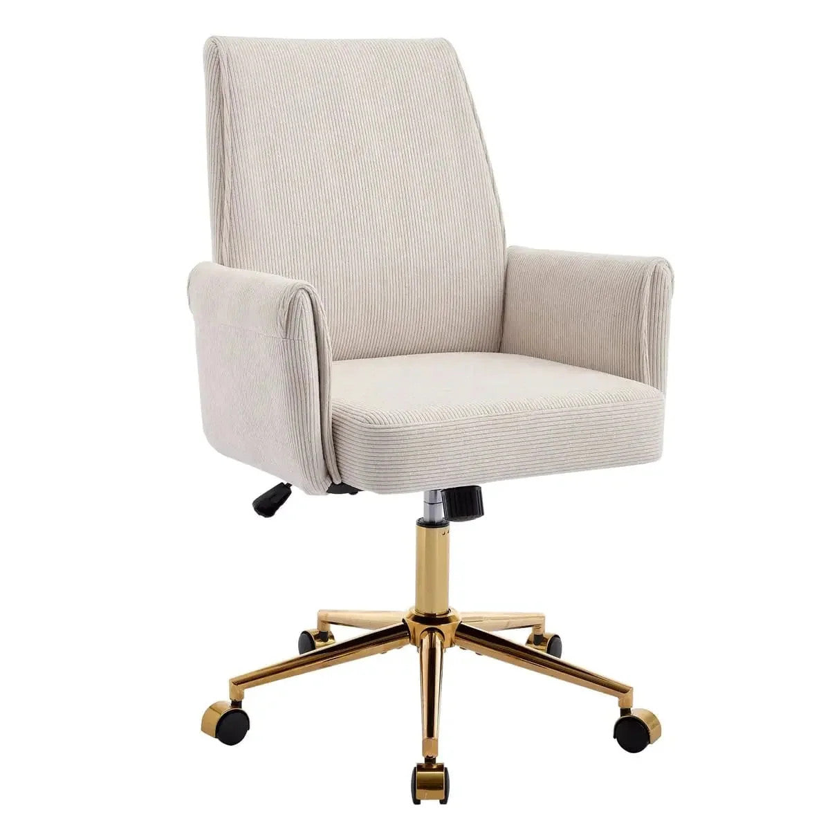 Gray Corduroy Mid-Back Office Chair with Gold Metal Base - base detail