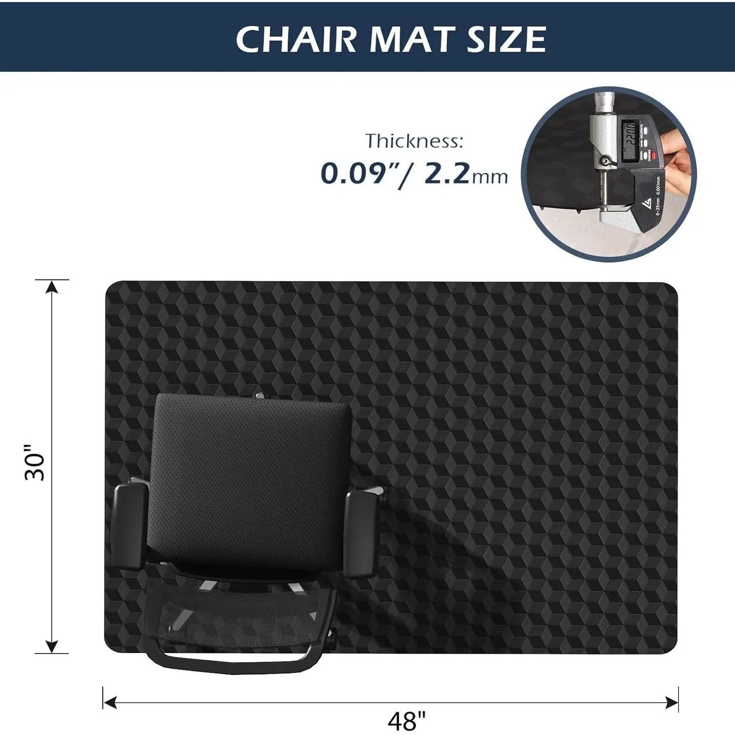 Black SALLOUS chair mat for carpeted floors, 30x48 inches, heavy-duty, non-slip surface for office or home use.