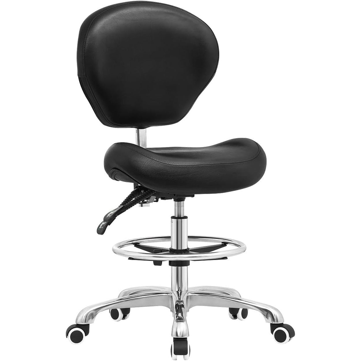 Kaleurrier Adjustable Stool Drafting Chairs: Tall Office Chair for Standing Desk with Backrest & Foot Rest - Ergonomic Drafting Stools with Rolling Wheels for Shop Studio Dental Salon Home(Black) by Shenzhen Karrie
