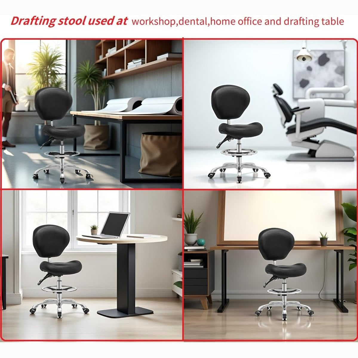 Black ergonomic drafting chair by Shenzhen Karrie with adjustable height, backrest, footrest, and high-density foam for comfort.