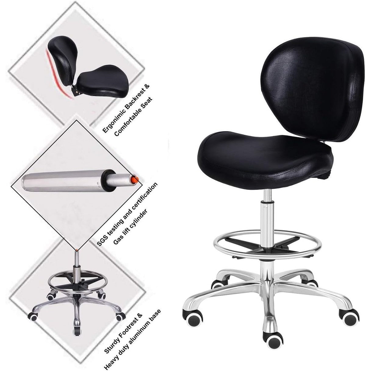 Black ergonomic drafting chair from Shenzhen Karrie with adjustable height, backrest, footrest, and high-density foam for comfort.