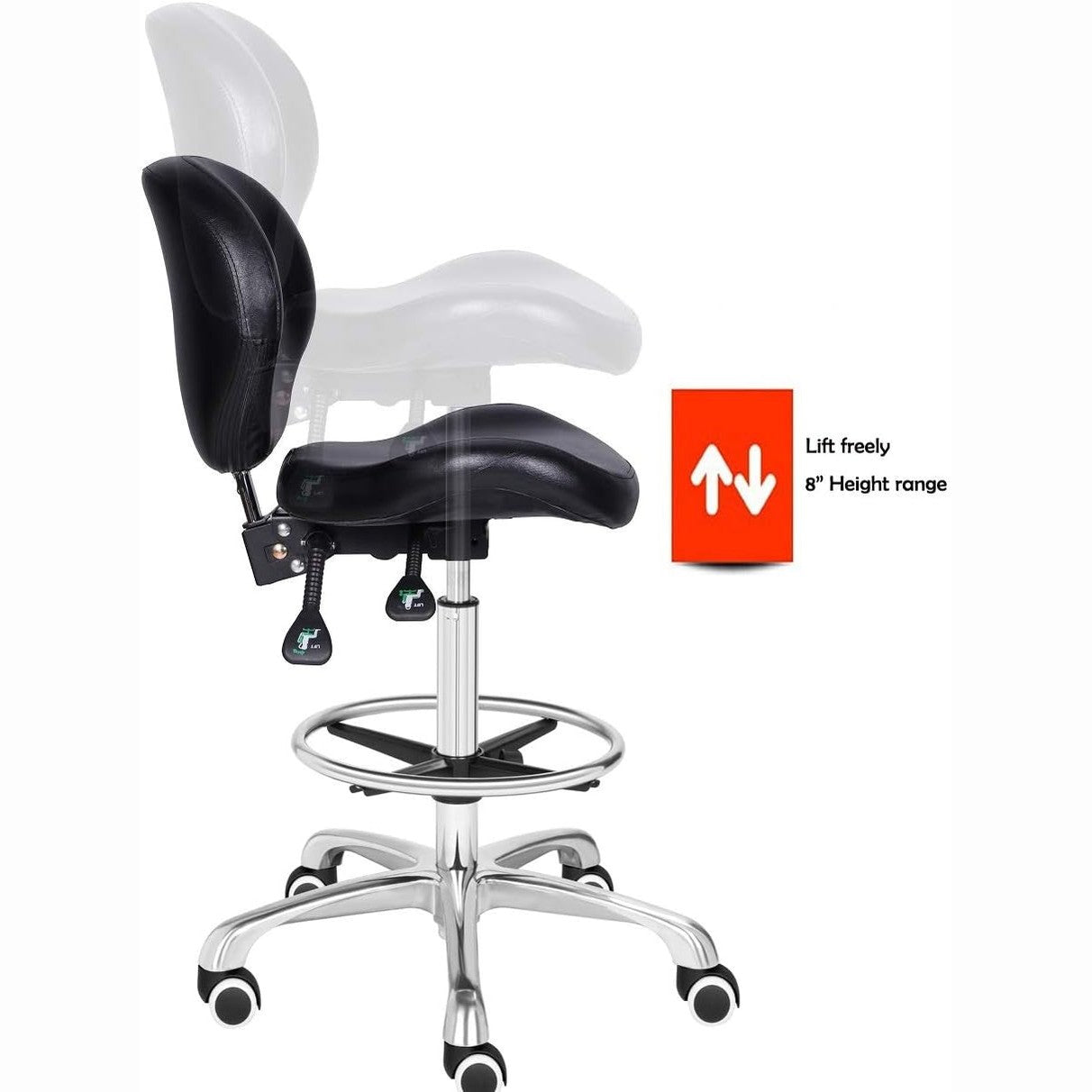 Black ergonomic adjustable drafting chair with backrest, footrest, and high-density foam for all-day comfort by Shenzhen Karrie.