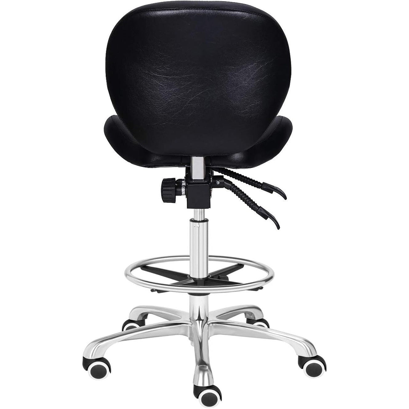 Black ergonomic drafting chair by Shenzhen Karrie with adjustable height, backrest, footrest, and high-density foam for comfort.