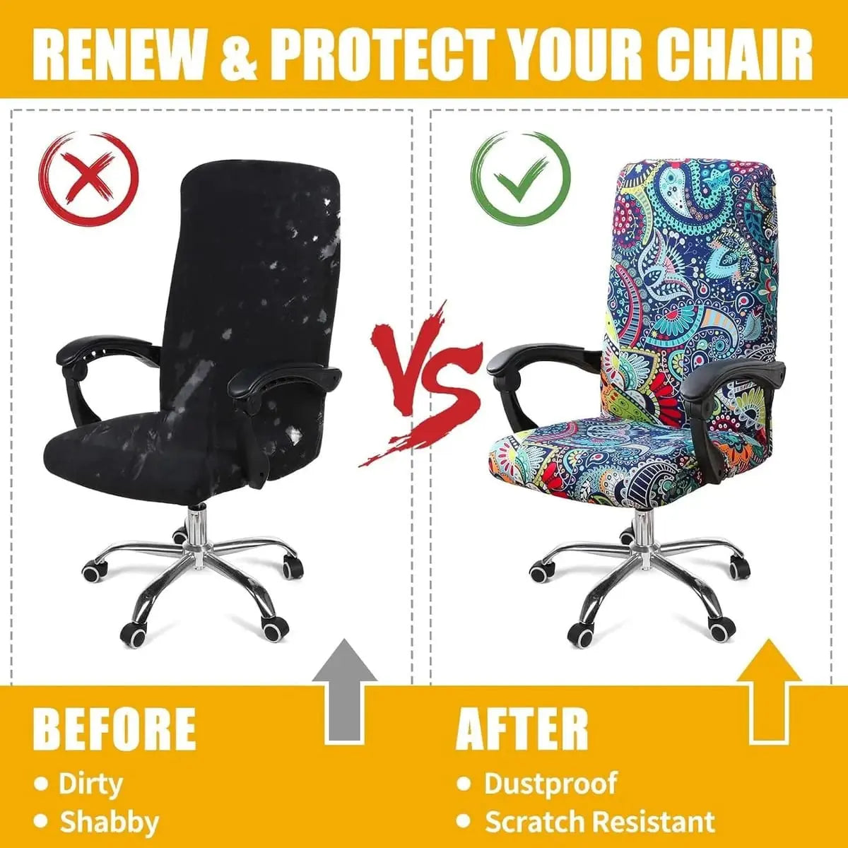 Blue and green Smiry stretch office chair cover, removable and washable, fits various home office chairs with a snug, universal fit.