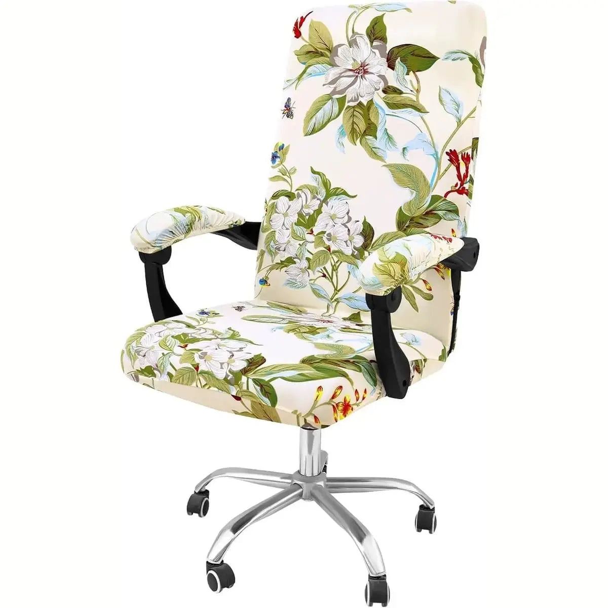 Blue and green Smiry stretch office chair cover, removable and washable, fits most home office chairs.