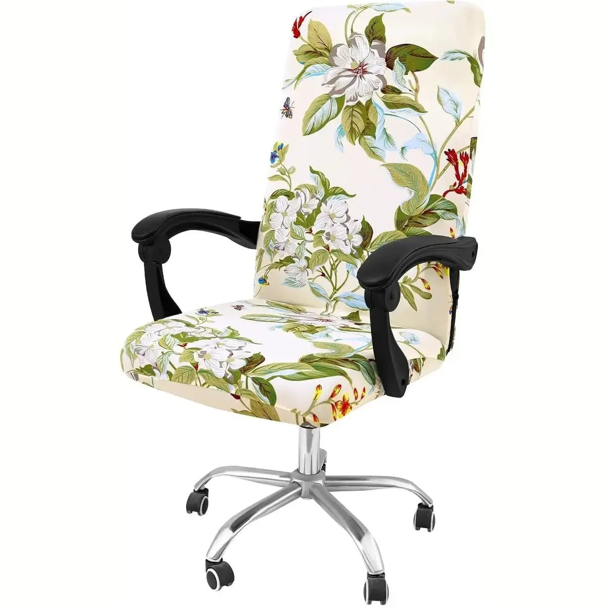 Blue and green Smiry stretch office chair cover, washable and removable, fits various home office chairs.