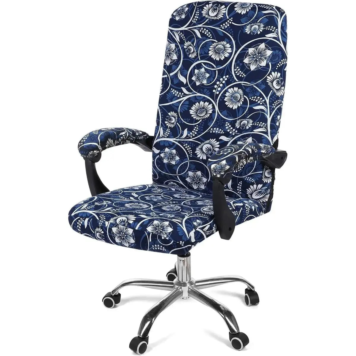 Blue and green Smiry stretch office chair cover, removable and washable, fits universally for home office chairs.