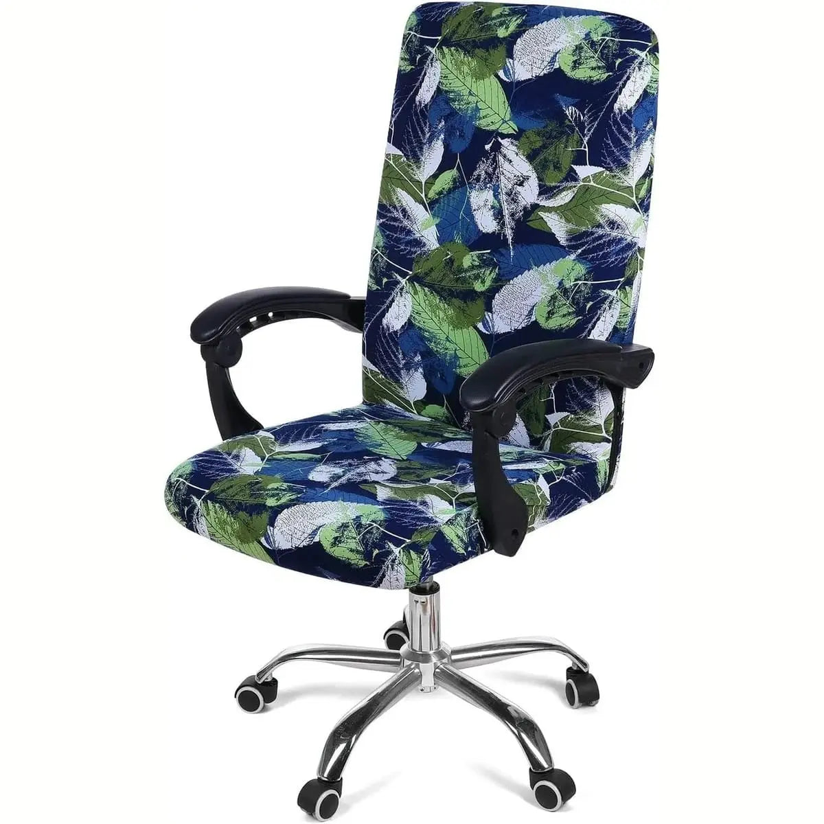 Blue and green Smiry stretch office chair cover, removable and washable, fits most home office chairs.