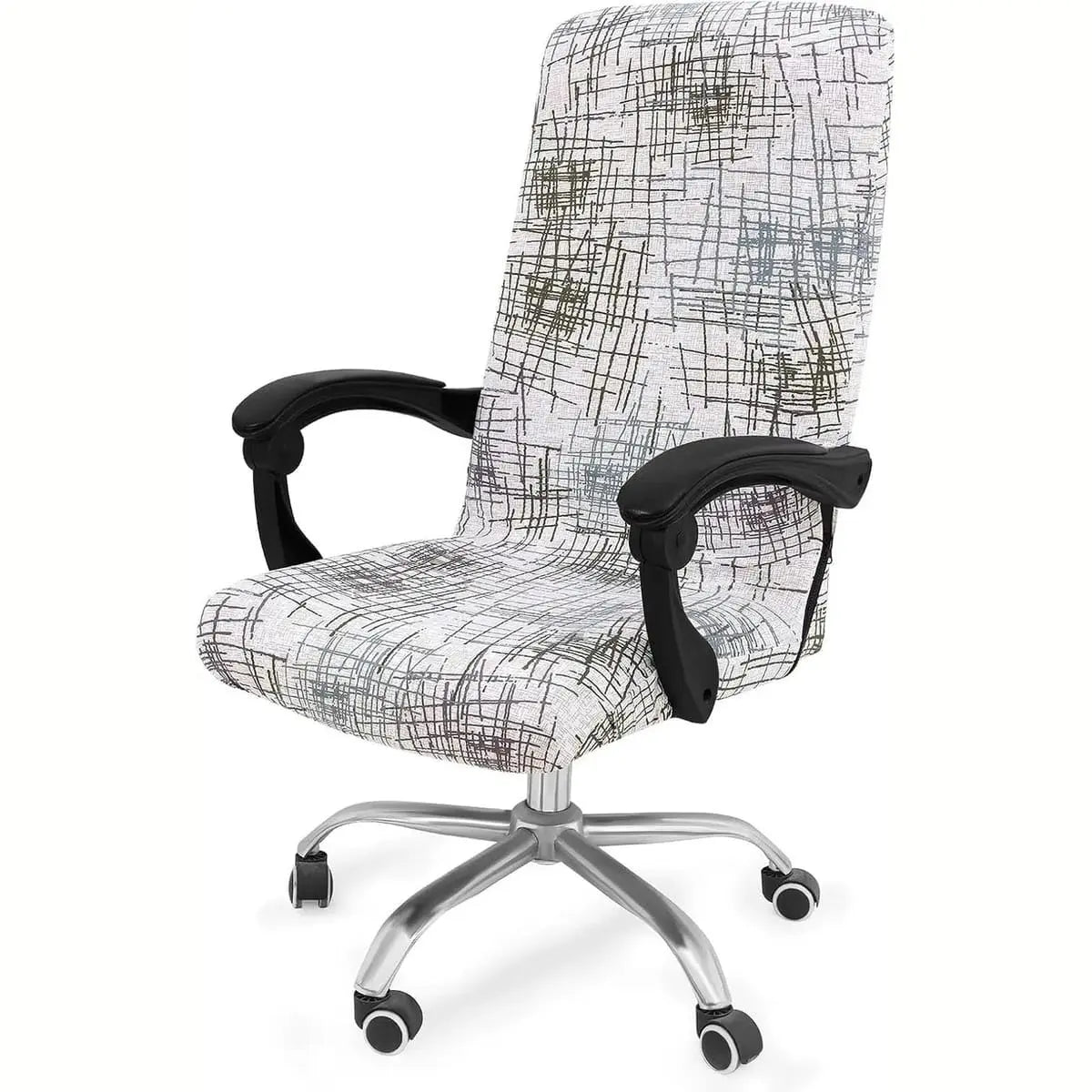 Blue and green Smiry stretch office chair cover, removable and washable, fits most home office chairs.
