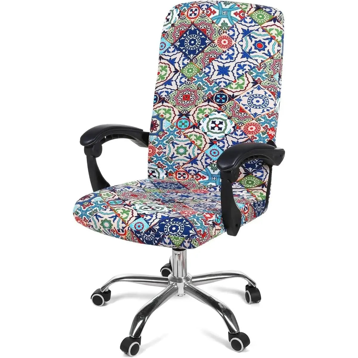 Blue-green Smiry stretch office chair cover, removable and washable, fits various home office chairs for a snug, protective fit.