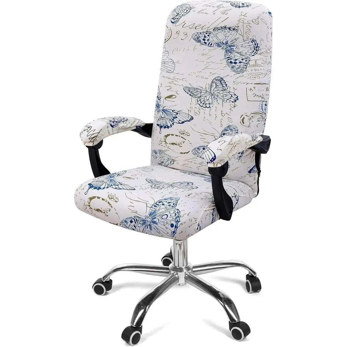 Blue and green Smiry stretch office chair cover, removable and washable, fits most standard home office chairs.