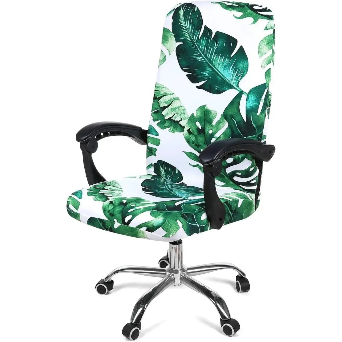Blue-green Smiry stretch office chair cover, removable and washable, fits various home office chairs for a snug, protective fit.