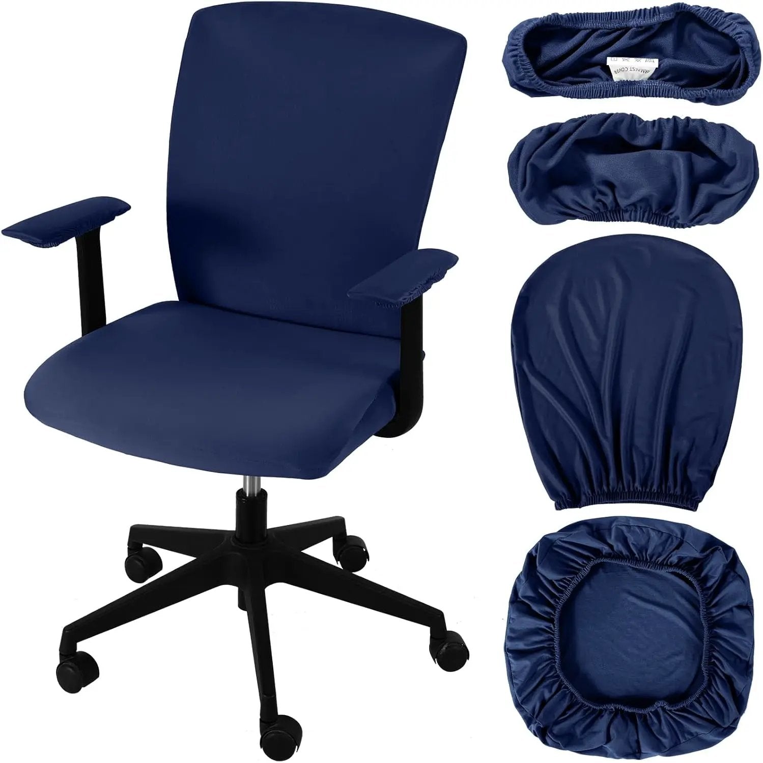 Navy blue Tallew office chair covers set with four stretch-fit pieces, designed to fit most standard office chairs.