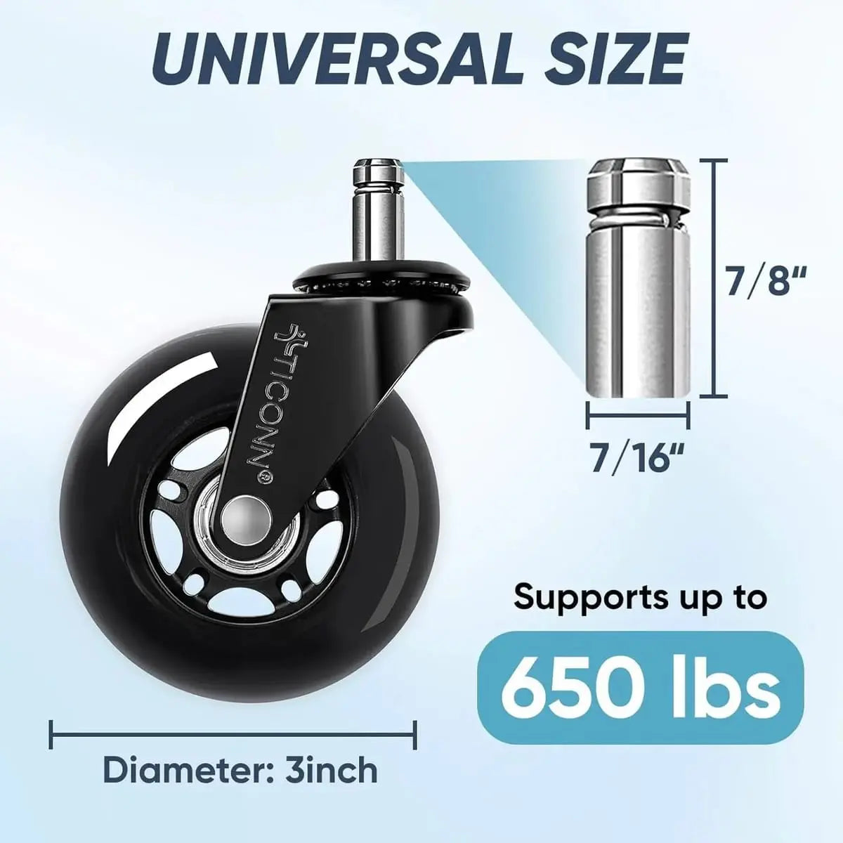 Heavy-Duty Office Chair Wheels Universal Fit Smooth Glide Hardwood TICONN