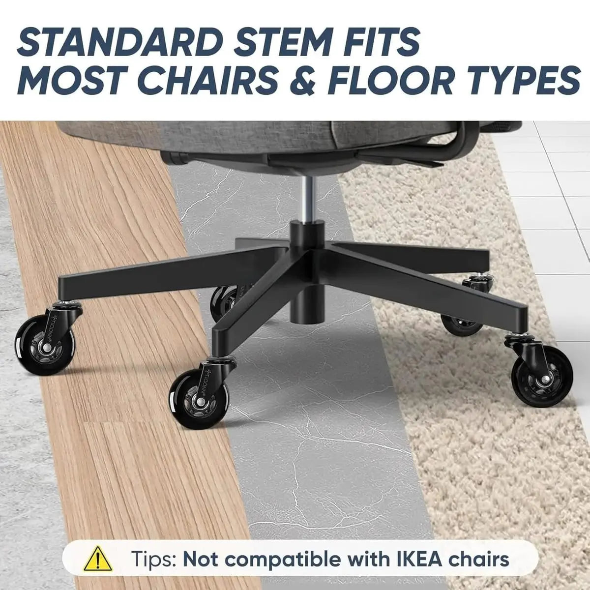 Heavy-Duty Office Chair Wheels Universal Fit Smooth Glide Hardwood TICONN