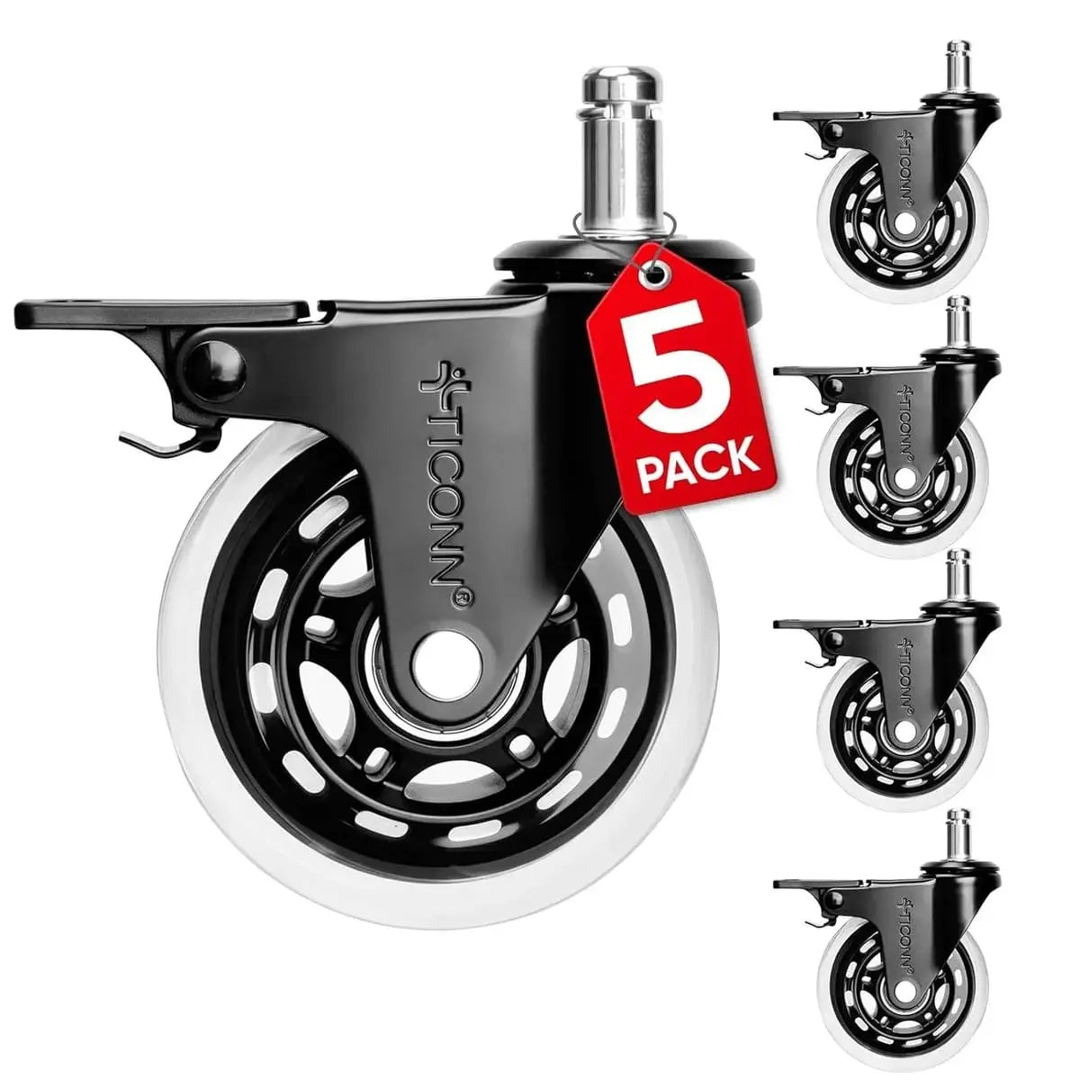 Heavy-Duty Office Chair Wheels Universal Fit Smooth Glide Hardwood TICONN