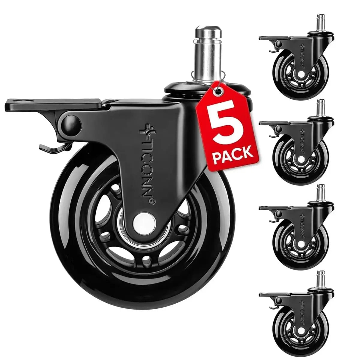 Heavy-Duty Office Chair Wheels Universal Fit Smooth Glide Hardwood TICONN