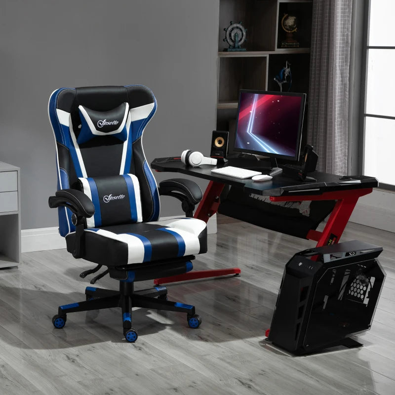 Vinsetto High Back Ergonomic Gaming Chair with Footrest, Blue - Platinum-Level Office Chairs