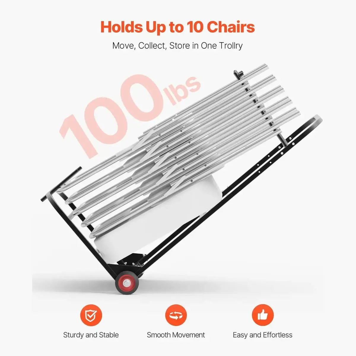 Folding Chair Rack Cart For 10 Chairs Of 100 LBS Push-Style Chair Vevor