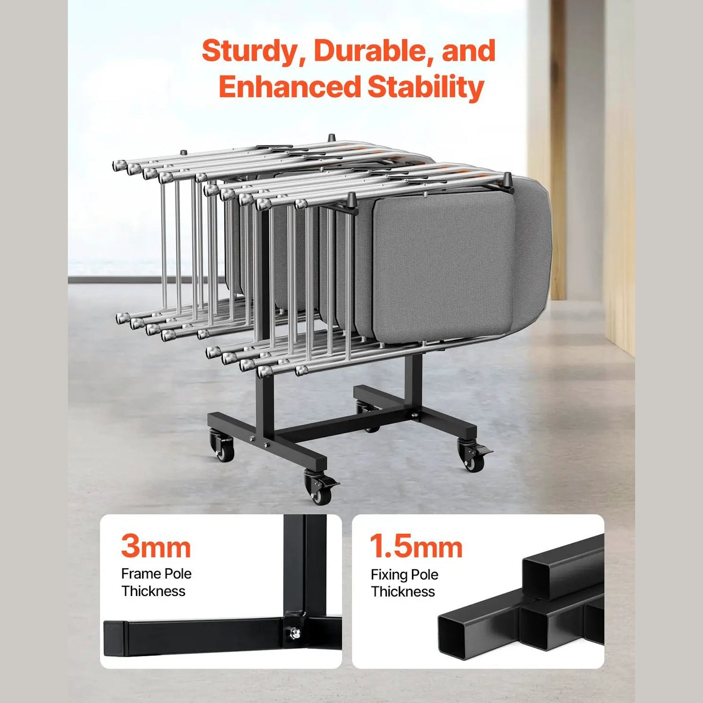 Folding Chair Rack Cart For 14 Chairs Of 200 LBS T-shape Chair Cart by Vevor