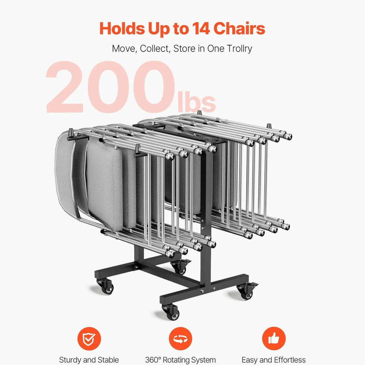 Folding Chair Rack Cart For 14 Chairs Of 200 LBS T-shape Chair Cart by Vevor