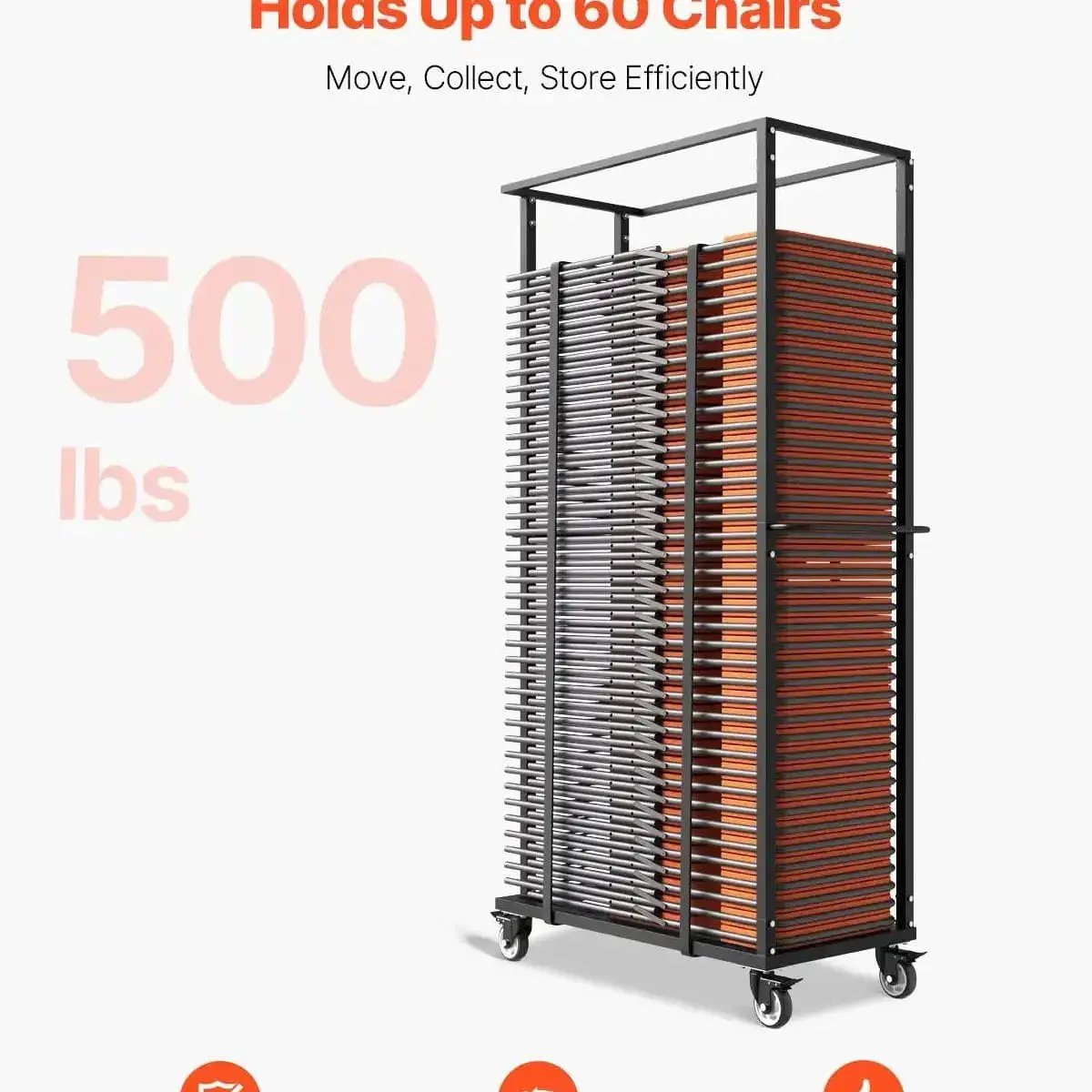 Folding Chair Rack Cart For 60 Chairs Of 500LBS Casters/Locking Wheels - Platinum-Level Office Chairs