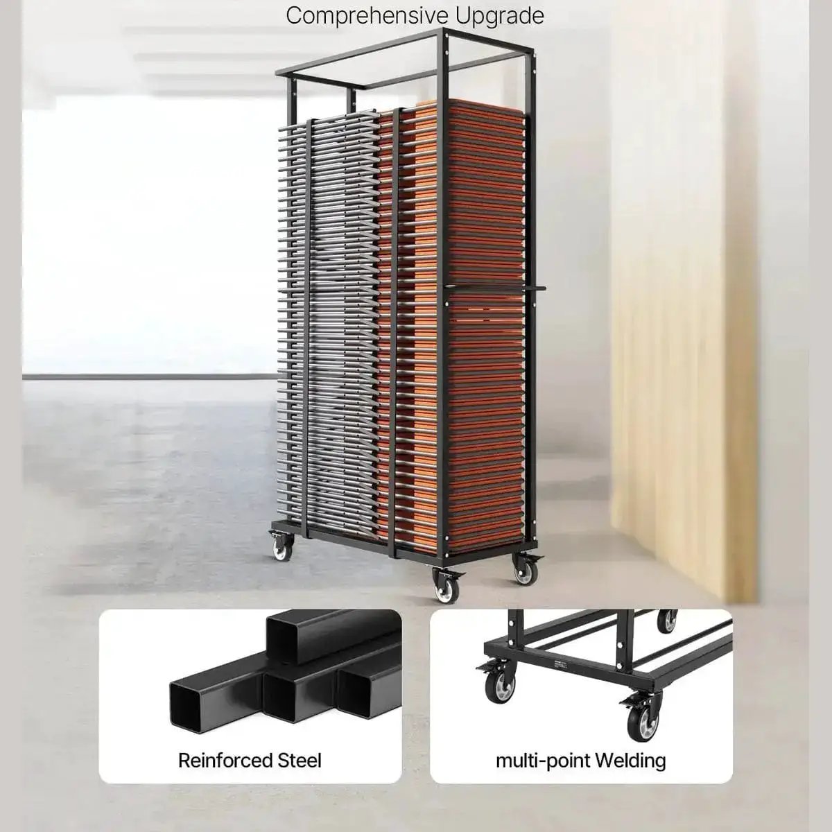 Folding Chair Rack Cart For 60 Chairs Of 500LBS Casters/Locking Wheels - Platinum-Level Office Chairs