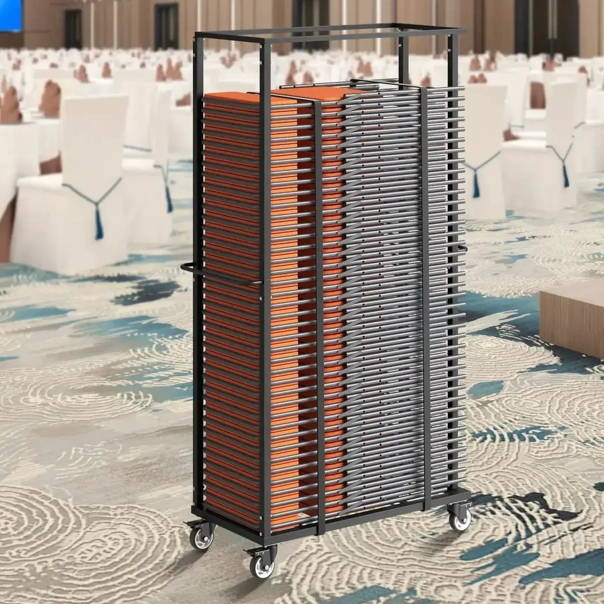 Folding Chair Rack Cart For 60 Chairs Of 500LBS Casters/Locking Wheels - Platinum-Level Office Chairs
