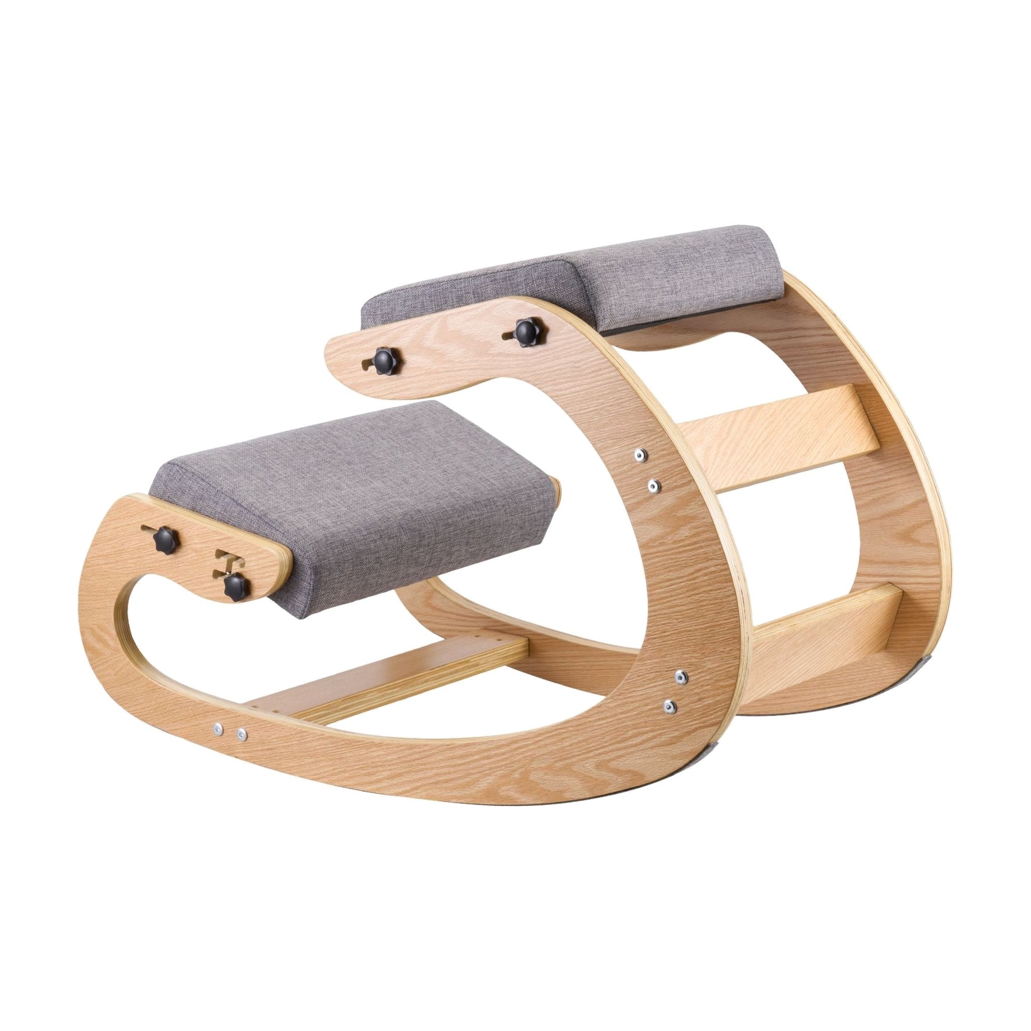 VEVOR ergonomic kneeling chair with solid wood rocking frame and gray cushioned seat and knee pads