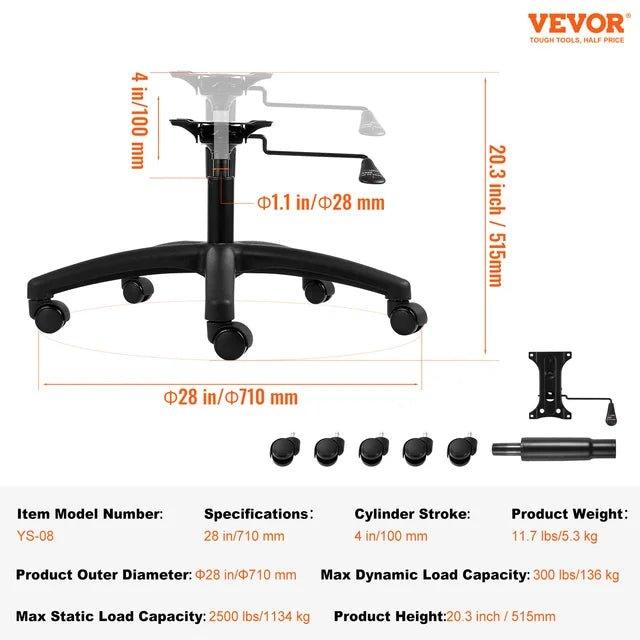 VEVOR Heavy-Duty Office Chair Base Replacement - 28" Universal Fit for Computer and Gaming Chairs, 2500 lbs Static Capacity, Black - Platinum-Level Office Chairs