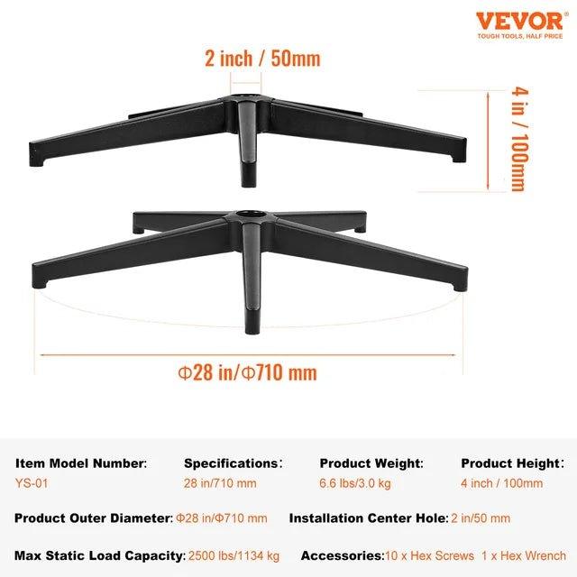 VEVOR Heavy-Duty Office Chair Base Replacement - 28" Universal Fit for Computer and Gaming Chairs, 2500 lbs Static Capacity, Black - Platinum-Level Office Chairs