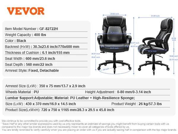 VEVOR High Back Office Chair with Adjustable Lumbar Support and Footrest - Heavy Duty PU Leather Design - Platinum-Level Office Chairs