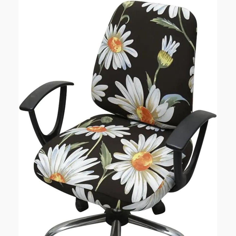 VIOKKO Life stretchable office chair cover with wild daisy pattern, 2-piece universal slipcover for desk chairs