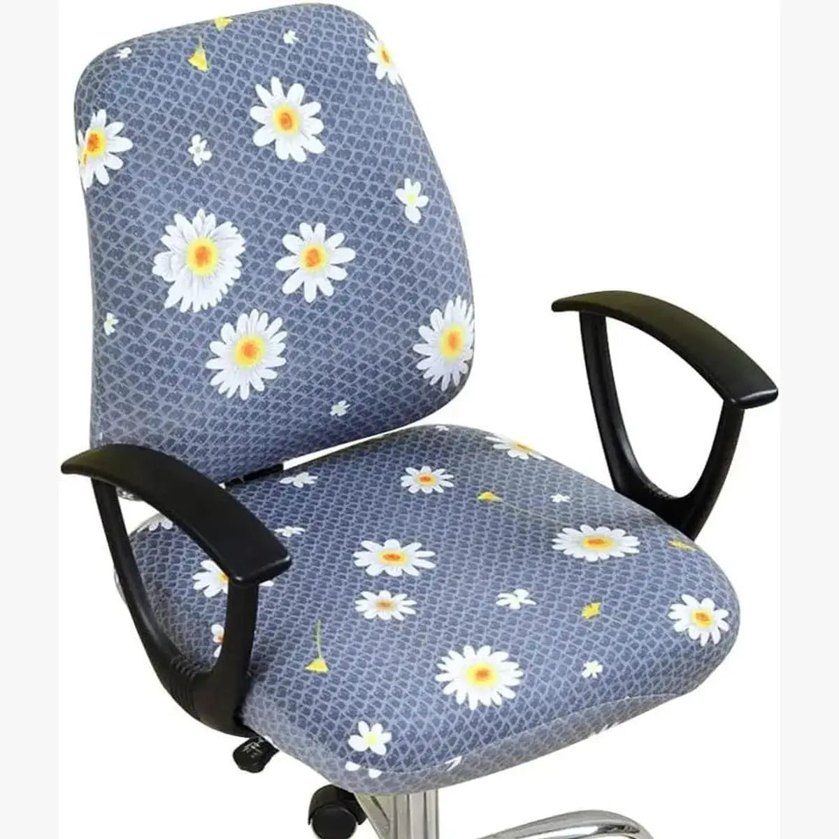 VIOKKO Life stretchable office chair cover with wild daisy pattern, 2-piece universal slipcover for a fresh, stylish look.