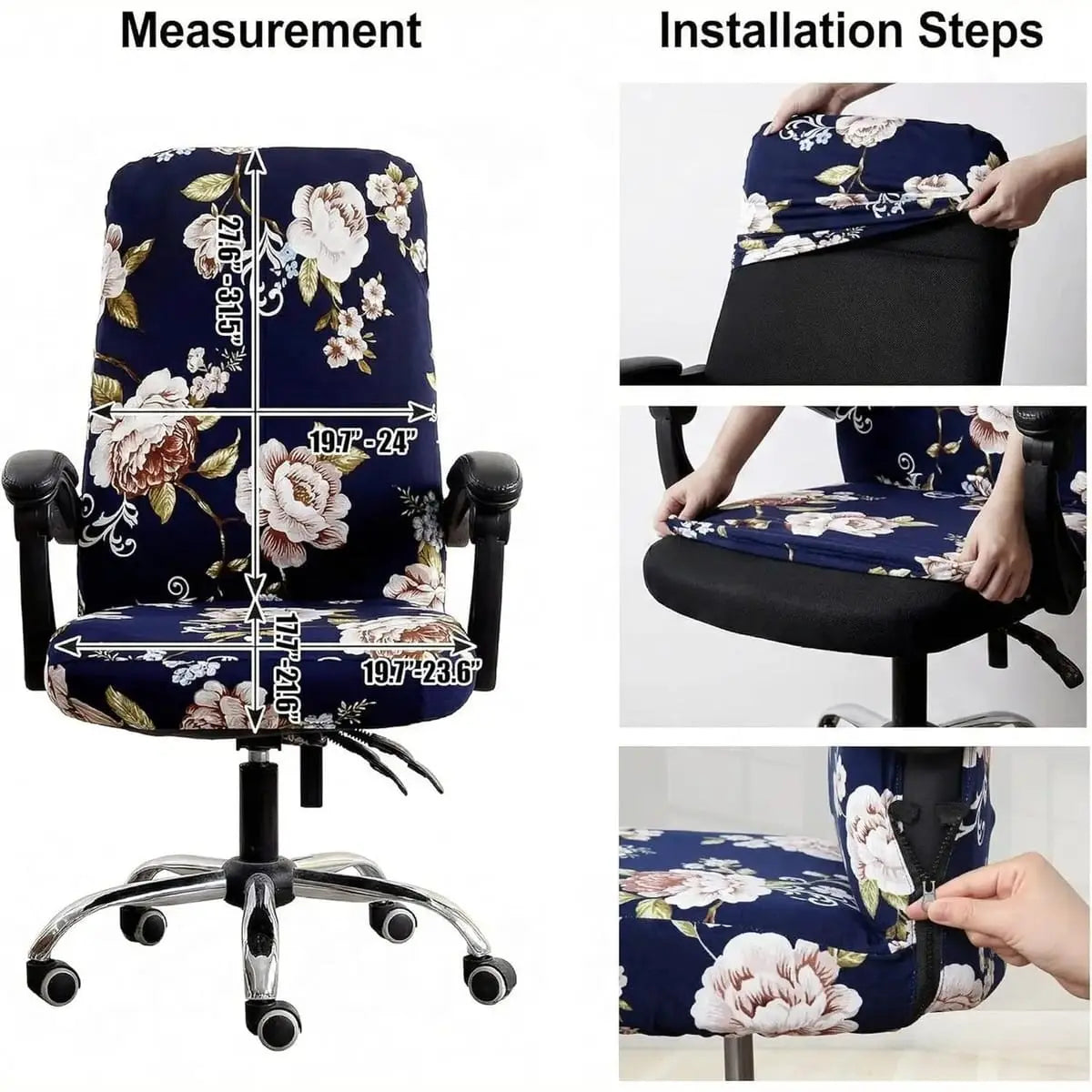 Womaco printed stretch-fit office chair slipcover with peony pattern, non-slip high back for a stylish, secure fit.
