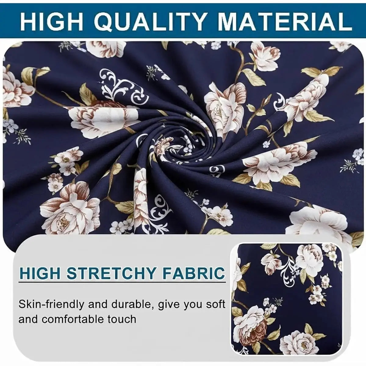 WOMACO printed office chair slipcover with peony design, stretch fit, non-slip, high back for a stylish, protective furniture cover.
