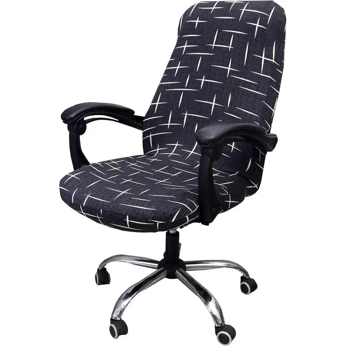 WOMACO printed stretch-fit office chair slipcover with peony design, non-slip, high-back, fits large ergonomic office chairs.