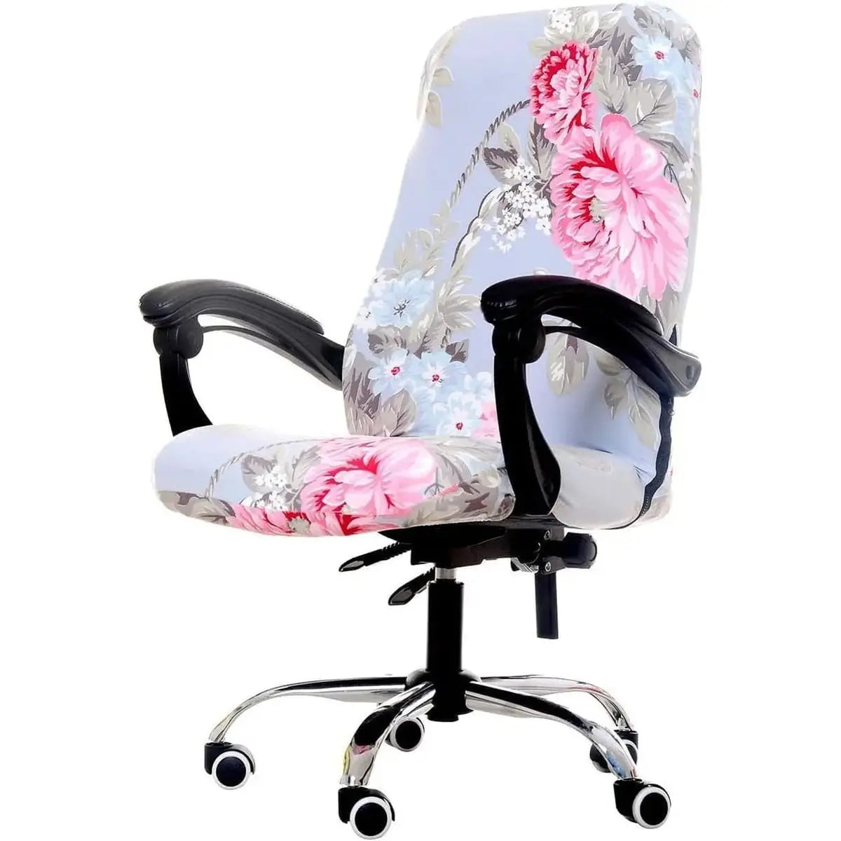 WOMACO printed stretch-fit office chair slipcover with high back, featuring peony design and non-slip material for a secure fit.