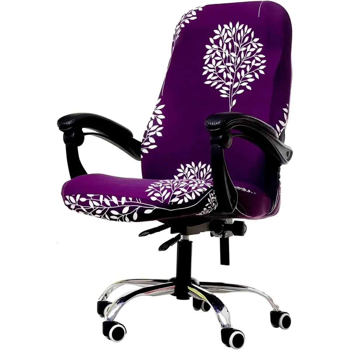 WOMACO printed stretch office chair slipcover with peony design, non-slip high back fit for ergonomic seating