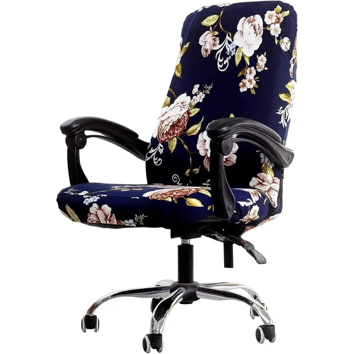 Womaco printed stretch-fit office chair slipcover with high back, non-slip design, featuring a peony floral pattern.