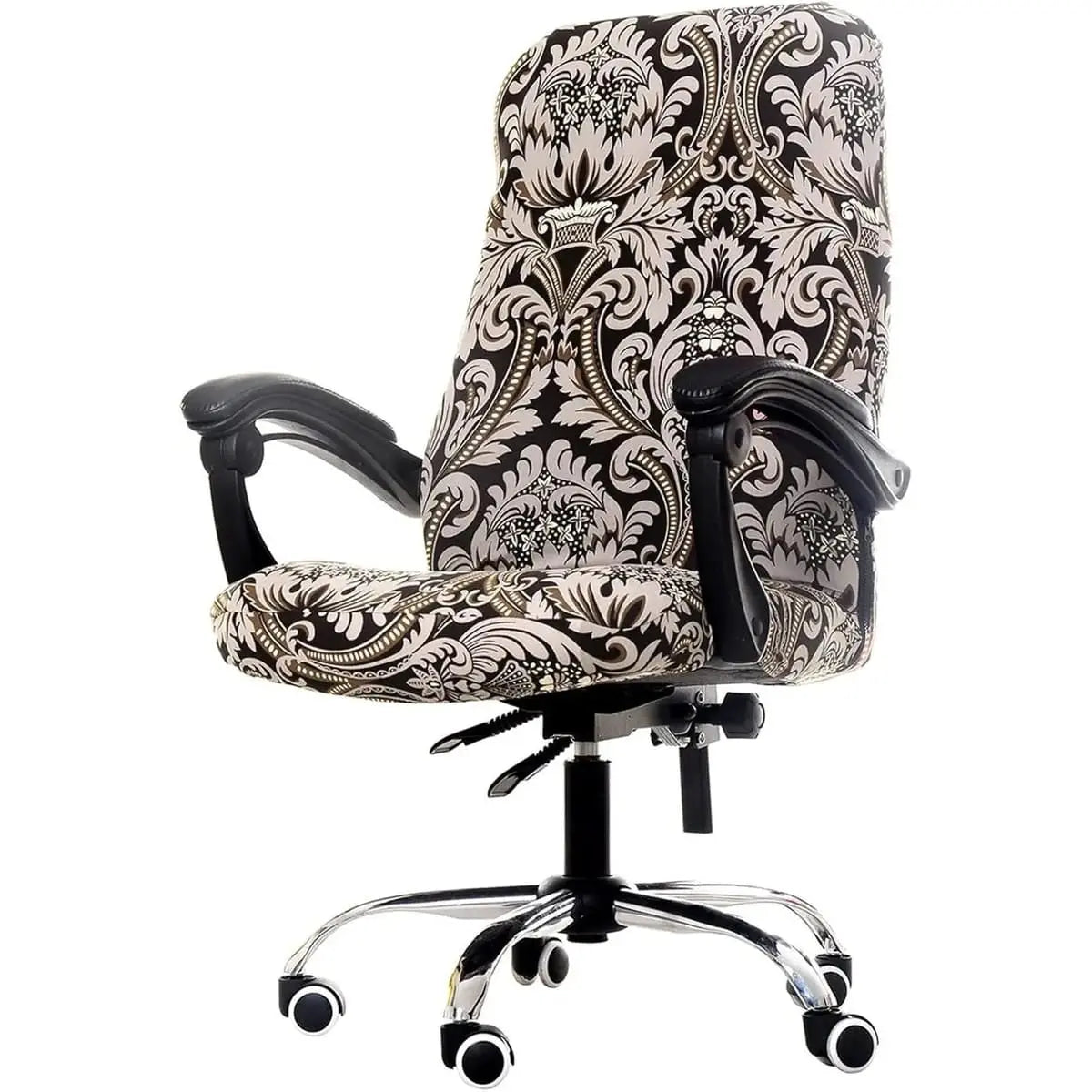 Womaco printed stretch office chair slipcover with peony pattern, non-slip high back for a secure fit and stylish protection.